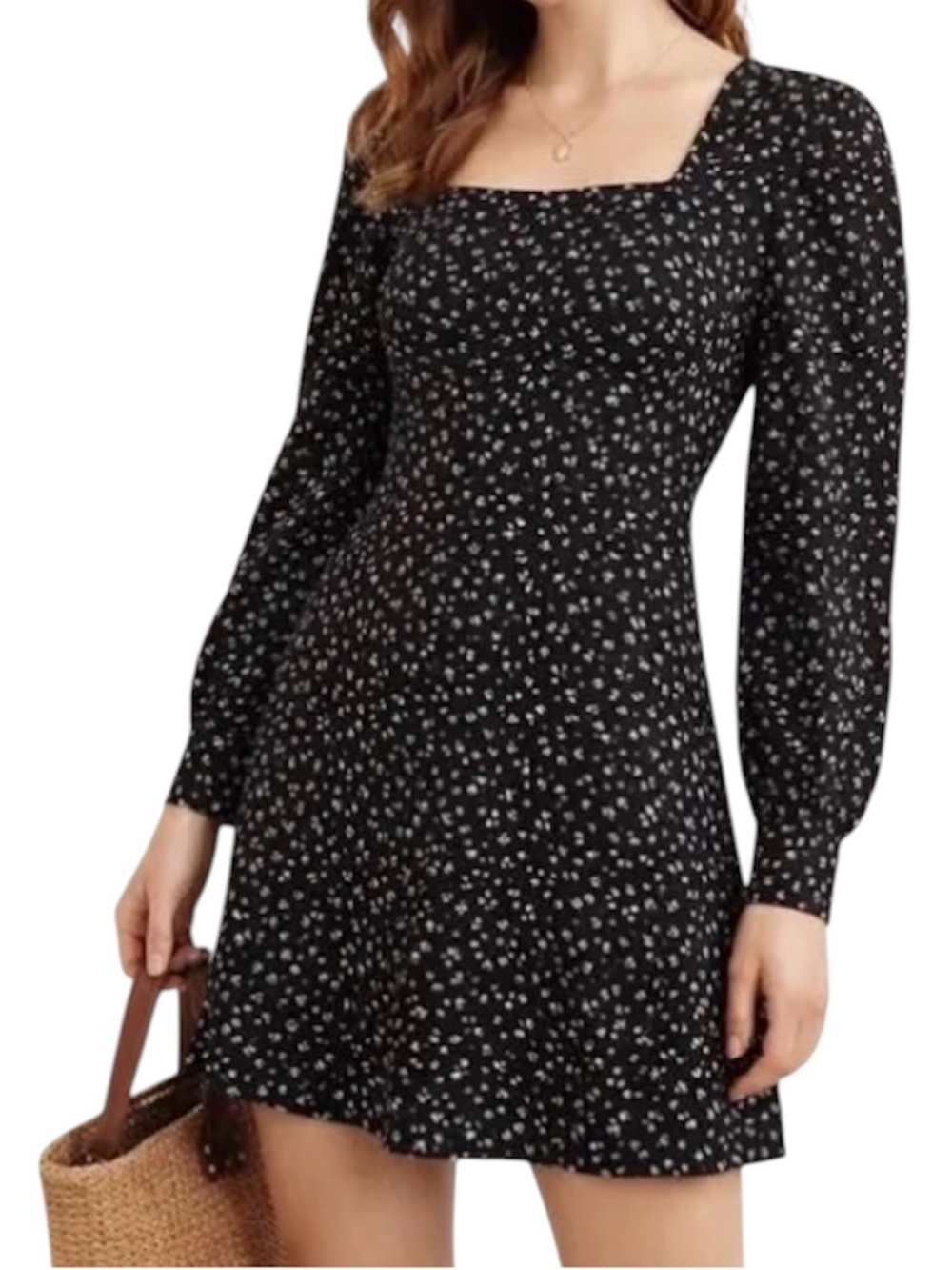 Madewell Black Floral Print Top with White and Light Blue Blossoms size M - Picture 2 of 11